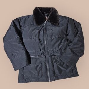 Vintage Perry Ellis XS Down Puff Quilted Jacket Fur-Collar Full Zip Relaxed